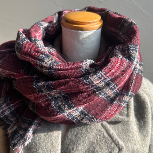 尾州ウールガーゼ 大判ストール（オータムレッド） ＊ ストール kekko