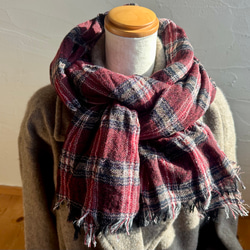 軽くてあったか♡ウールガーゼ 大判ストール 赤チェック ストール hana