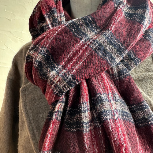 尾州ウールガーゼ 大判ストール（オータムレッド） ＊ ストール kekko