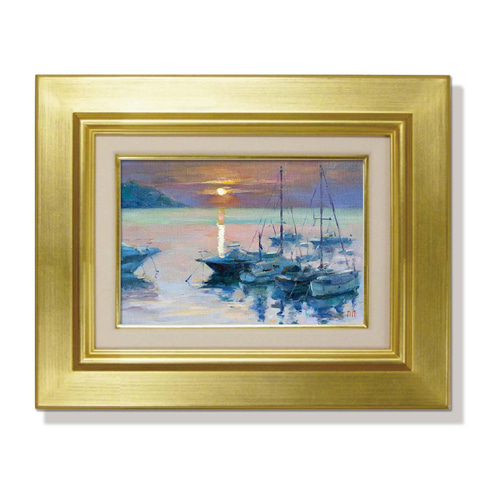夕映え-1】油絵原画 一点物 SMサイズ イーゼル付 豪華プレゼント