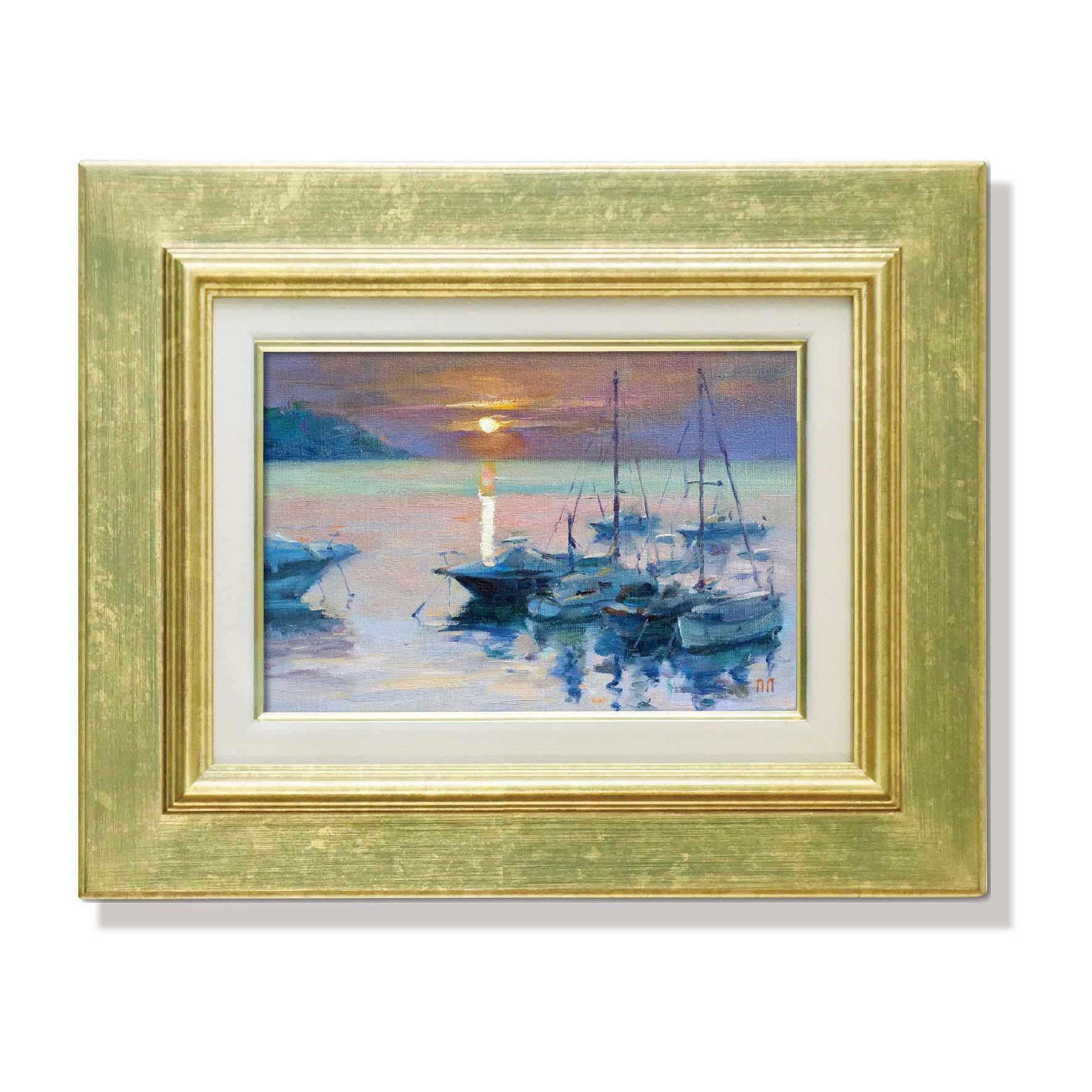 期間限定セール 夕映え-1】油絵原画 一点物 SMサイズ イーゼル付 豪華プレゼント 絵画
