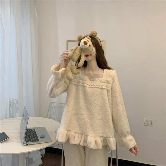 韓国ファッション　可愛いモコモコパジャマ  冬新作 -9106 9枚目の画像
