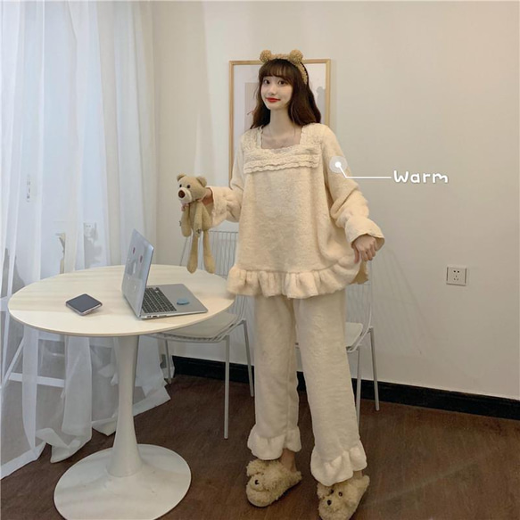 韓国ファッション　可愛いモコモコパジャマ  冬新作 -9106 2枚目の画像