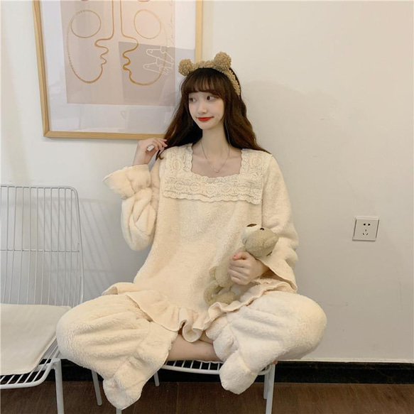 韓国ファッション　可愛いモコモコパジャマ  冬新作 -9106 8枚目の画像