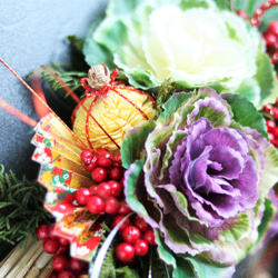 まだ間に合うお正月飾り　日本製のいわみのしめ縄飾り　葉牡丹と南天しめ飾り　エントランスやご自宅用に 3枚目の画像