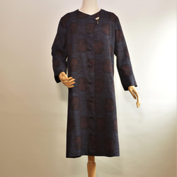 着物リメイク ロングワンピース（絹大島紬）Vネック 長袖 ワンピース