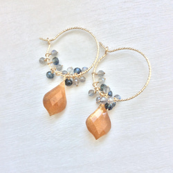 14kgf ゴールドシラームーンストーンのフープピアス 1枚目の画像