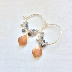 14kgf ゴールドシラームーンストーンのフープピアス 4枚目の画像