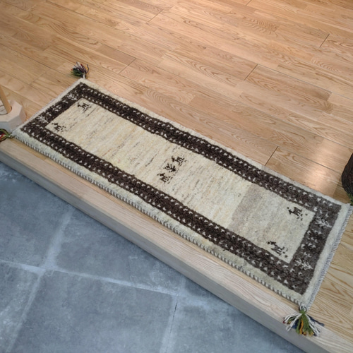 115x47cm ペルシャギャッベ ランナー (ギャベ) ペルシャ絨毯 ギャッベ ペルシャ絨毯 ギャッベ ミニランナー 116x42 アイボリー グレー こげ茶