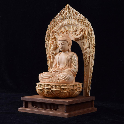 【修縁堂】時代木彫 木造仏像 仏師で仕上げ品 釈迦牟尼 彫刻工芸品 釈迦牟尼 釈迦如来 本金 切金 木彫仏像 仏教美術 仏教工芸品