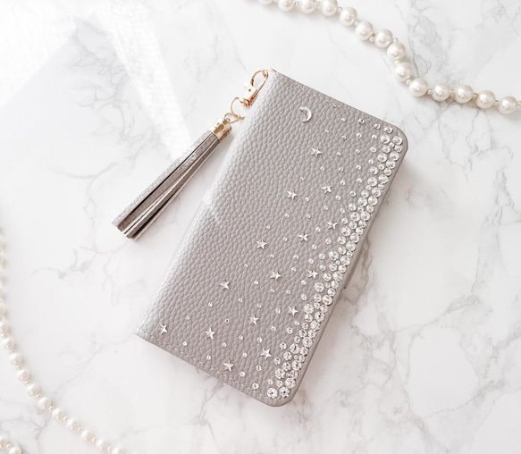 手帳型Phone15pro,14他 月 星クリスタル グレー スワロフスキーデコレーション ケース ニュアンスカラー                                     商品をご覧頂きありがとうございます。 Swarovski®︎ Crys L1229084906(9425円)