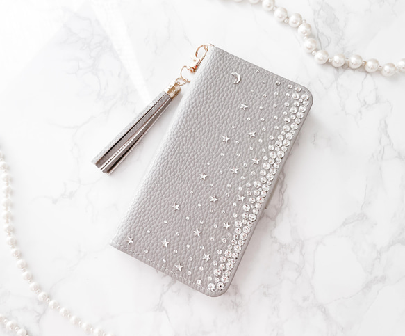 手帳型Phone15pro,14他 月 星クリスタル グレー スワロフスキーデコレーション ケース ニュアンスカラー                                     商品をご覧頂きありがとうございます。 Swarovski®︎ Crys L1229084906(9425円)