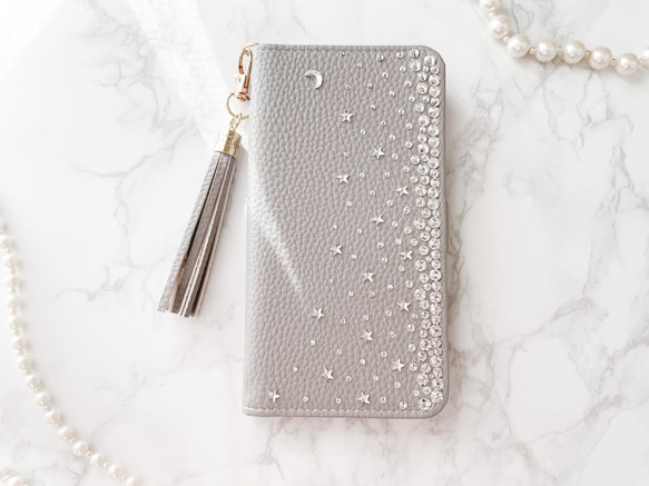 手帳型Phone15pro,14他 月 星クリスタル グレー スワロフスキーデコレーション ケース ニュアンスカラー                                     商品をご覧頂きありがとうございます。 Swarovski®︎ Crys L1229084906(9425円)