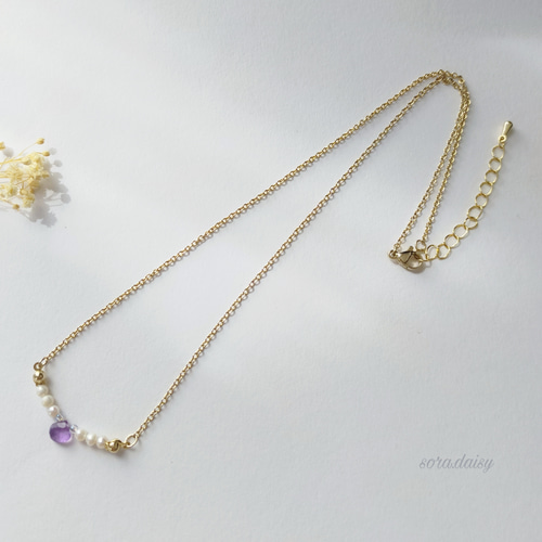 淡水パール　アメジスト　ネックレス 宝石質アメジスト・淡水パールの天然石ネックレス *2月6月誕生石* #760