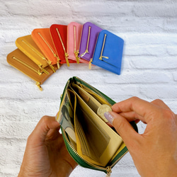 イタリアンレザー  薄くて軽いコンパクトな財布  10枚カードポケット  maine  グリーン 4枚目の画像