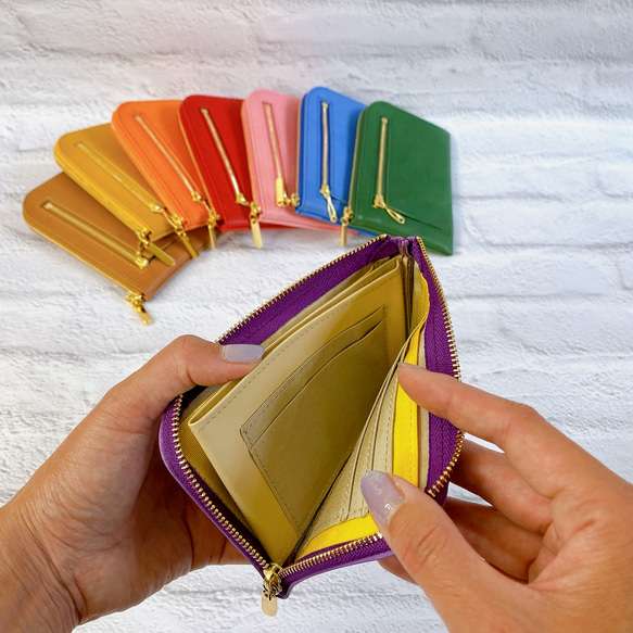 イタリアンレザー  薄くて軽いコンパクトな財布  10枚カードポケット  maine  ラベンダー 3枚目の画像