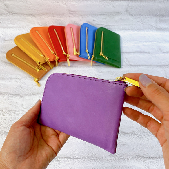イタリアンレザー  薄くて軽いコンパクトな財布  10枚カードポケット  maine  ラベンダー 5枚目の画像