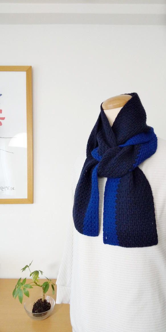 ふわり 手編みのマフラー　　上質素材　柔らか　空気を含む糸　男女兼用　ペア　メンズ 1枚目の画像