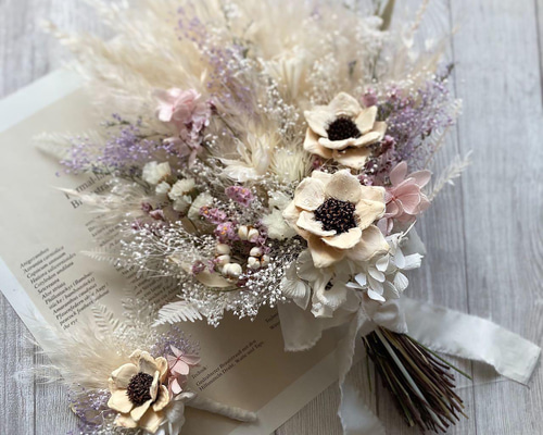 パインフラワーのブーケ 〜ホワイト&パープル&ピンク〜 ＊ウエディング
