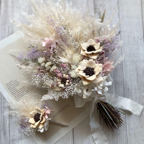 パインフラワーのブーケ 〜ホワイト&パープル&ピンク〜 ＊ウエディング