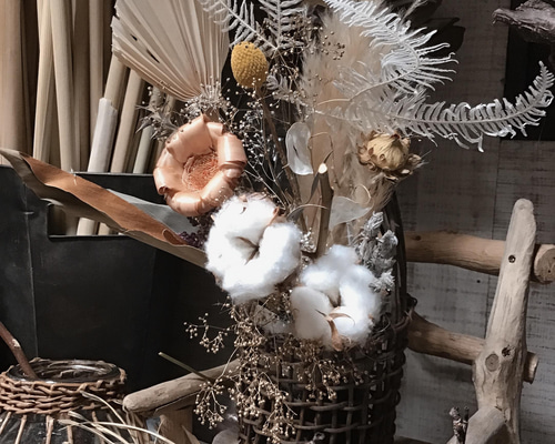 2025❤︎古風な和風籠にドライフラワーアレンジ❤︎壁にも置いても素敵