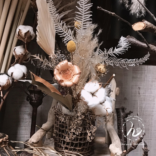 2025❤︎古風な和風籠にドライフラワーアレンジ❤︎壁にも置いても素敵