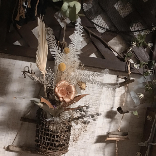 2025❤︎古風な和風籠にドライフラワーアレンジ❤︎壁にも置いても素敵