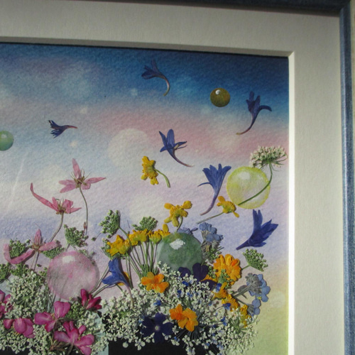 押し花アート「メルヘンの中の鹿」 押し花アート額》＃うさぎ＃風船＃押し花＃可愛い#メルヘン