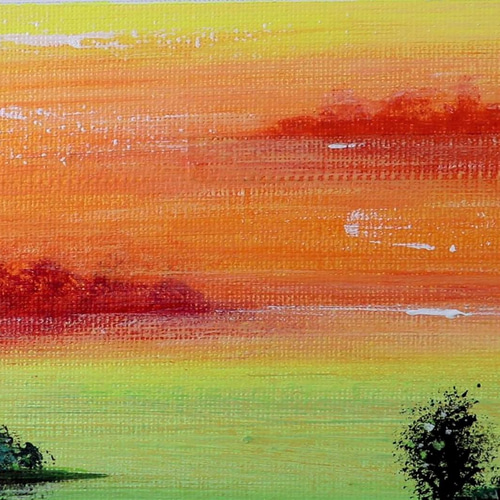 原画☆幸せな風景☆アクリル画・キャンバス 夕焼け ラグーン