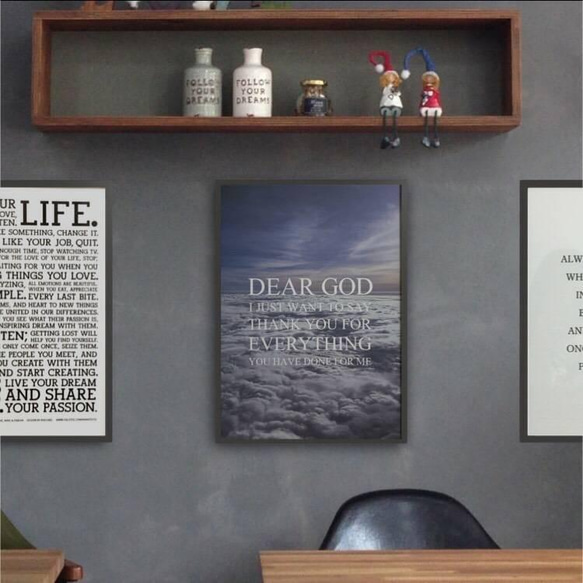 ポスター【DEAR GOD〜】インテリア 神 雲 空 ブルー 名言 格言 アート 海外 偉人 デザイン 4枚目の画像