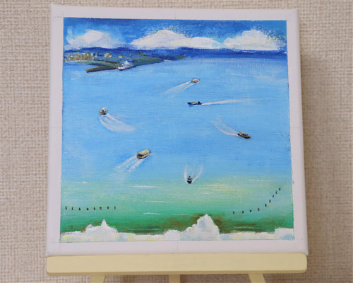 原画☆夏に向かう☆アクリル画・キャンバス 水上都市 夏色 波