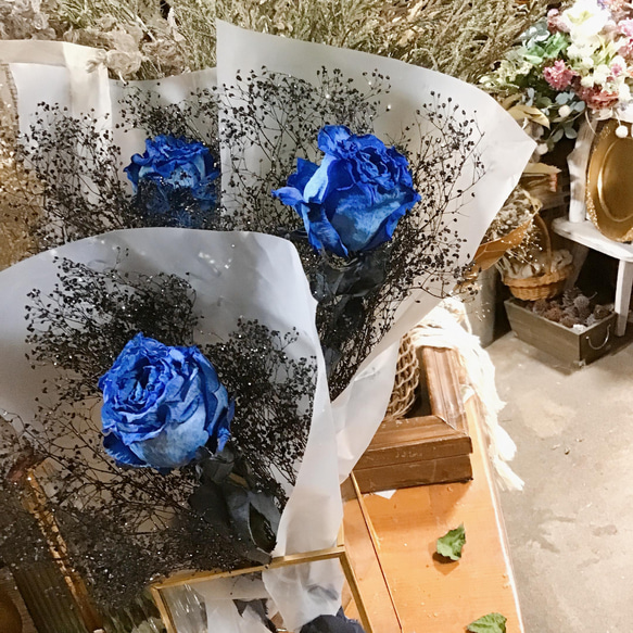 再販☆Blue Rose &ブラックラメかすみ草ドライフラワー ❤︎大人