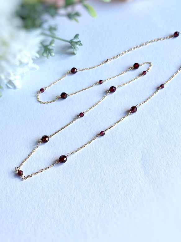 14kgf Station Necklace Garnet モザンビークガーネットのステーションネックレス　柘榴石 12枚目の画像