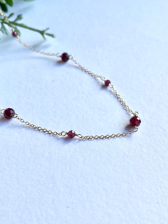 14kgf Station Necklace Garnet モザンビークガーネットのステーションネックレス　柘榴石 18枚目の画像