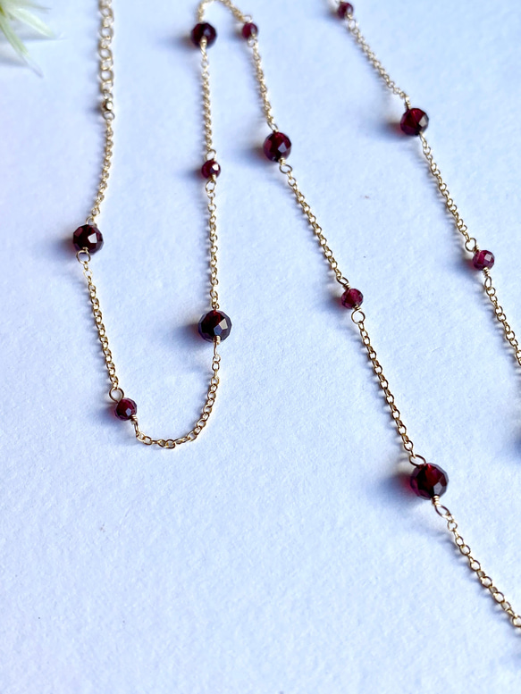 14kgf Station Necklace Garnet モザンビークガーネットのステーションネックレス　柘榴石 8枚目の画像