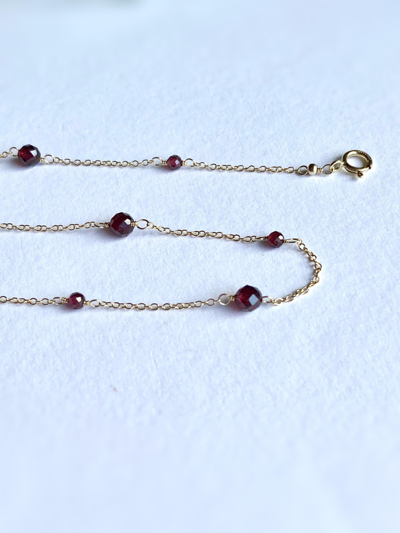 14kgf Station Necklace Garnet モザンビークガーネットのステーションネックレス　柘榴石 16枚目の画像