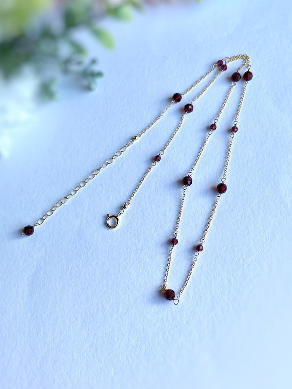 14kgf Station Necklace Garnet モザンビークガーネットのステーションネックレス　柘榴石 10枚目の画像