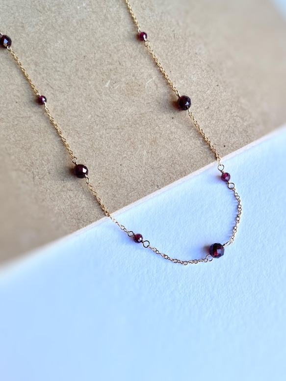 14kgf Station Necklace Garnet モザンビークガーネットのステーションネックレス　柘榴石 7枚目の画像