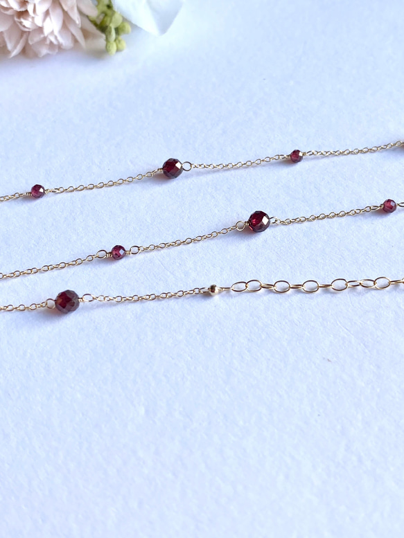 14kgf Station Necklace Garnet モザンビークガーネットのステーションネックレス　柘榴石 19枚目の画像