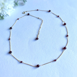 14kgf Station Necklace Garnet モザンビークガーネットのステーションネックレス　柘榴石 9枚目の画像