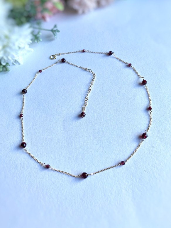 14kgf Station Necklace Garnet モザンビークガーネットのステーションネックレス　柘榴石 9枚目の画像