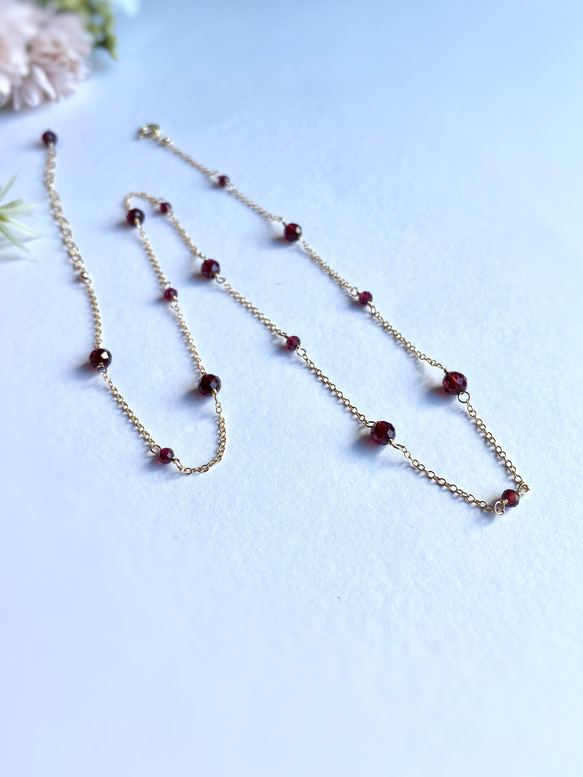 14kgf Station Necklace Garnet モザンビークガーネットのステーションネックレス　柘榴石 11枚目の画像