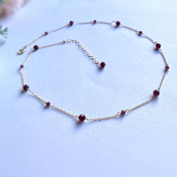 14kgf Station Necklace Garnet モザンビークガーネットのステーションネックレス　柘榴石 2枚目の画像