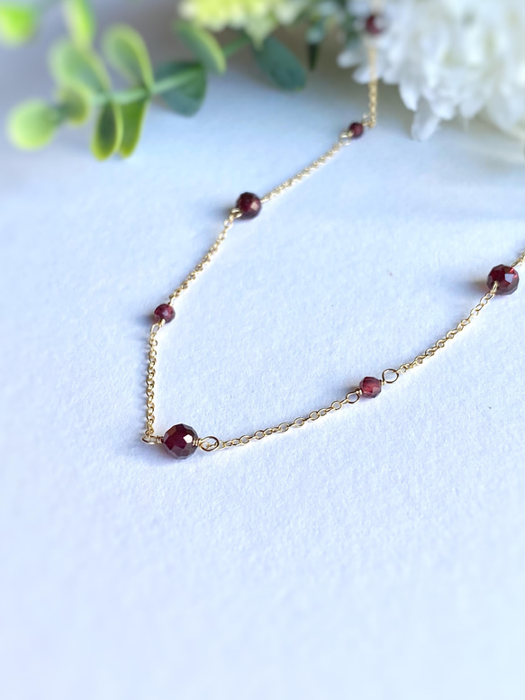 14kgf Station Necklace Garnet モザンビークガーネットのステーションネックレス　柘榴石 14枚目の画像