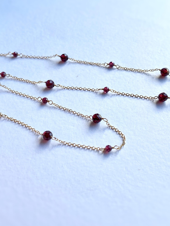 14kgf Station Necklace Garnet モザンビークガーネットのステーションネックレス　柘榴石 4枚目の画像