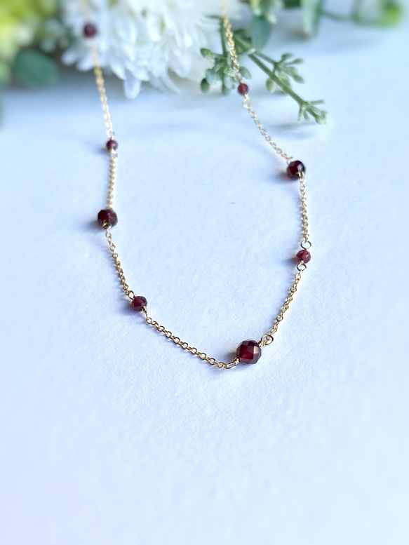 14kgf Station Necklace Garnet モザンビークガーネットのステーションネックレス　柘榴石 15枚目の画像