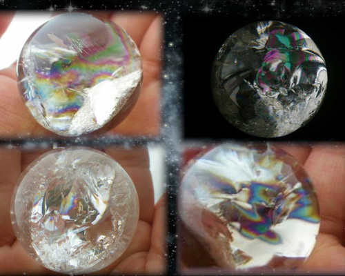 七色の虹が溢れ夢と希望を叶えるアイリスクォーツスフィア（丸玉）台座