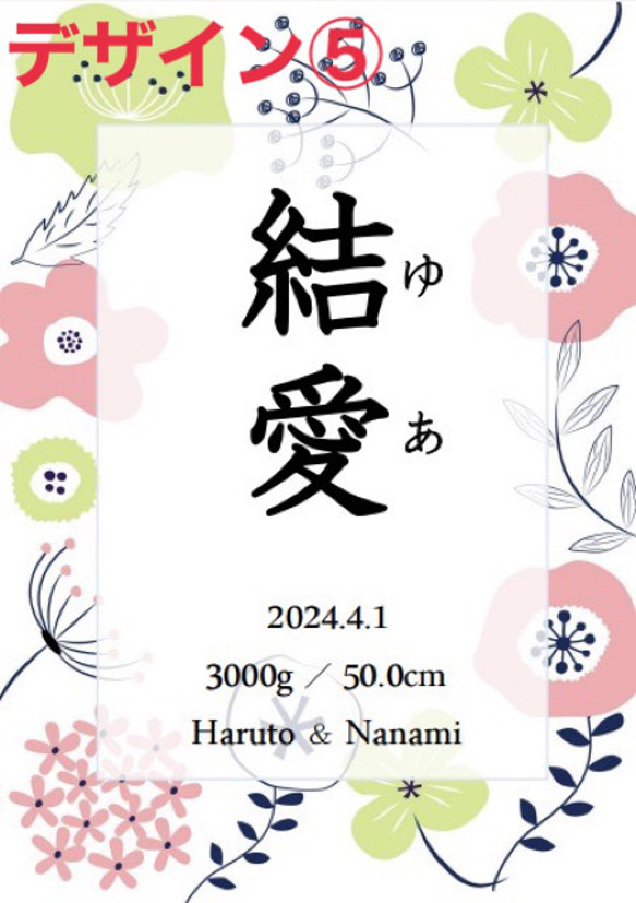 【命名書】ボタニカル9種類♡ニューボーンフォトお七夜 6枚目の画像