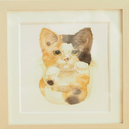 Creema限定 新作2022 たたかう招き猫 三毛猫両手あげ 絵画