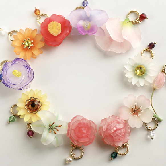 3月の誕生花×誕生石カラーネックレスとリングのセット（チューリップ、アクアマリンカラークリスタルガラス） 6枚目の画像